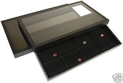 24 COMPARTMENT ACRYLIC LID JEWELRY DISPLAY CASE BLACK