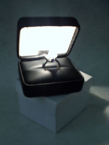 Brand New Fancy Black Leather Engagement Ring Box with light LED ring box