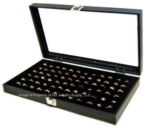 12 Wholesale Glass Top Lid Black 72 Ring Display Portable Storage Box Cases