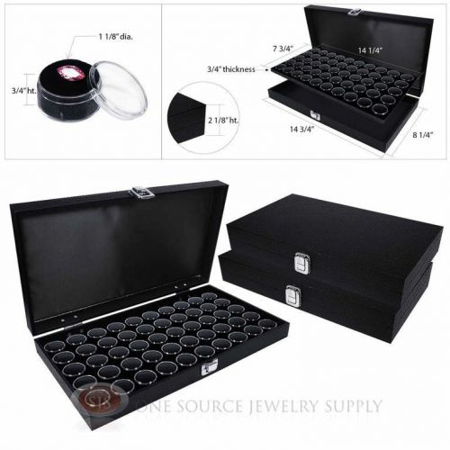 (3) black wooden solid top display cases w/ black 50 gem jar gemstone inserts for sale