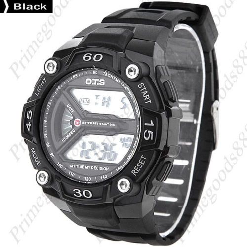 Waterproof Electronic Quartz Free Shipping Light Stopwatch Wristwatch Black