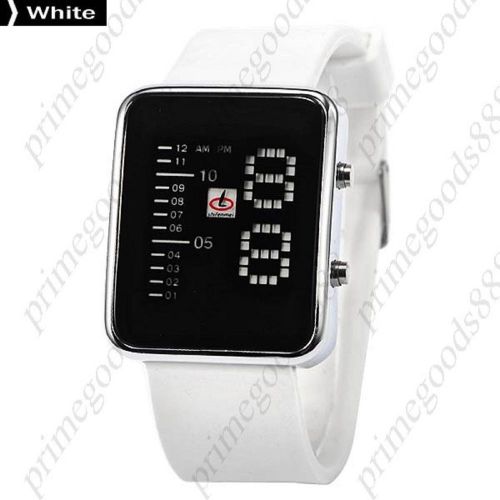 Unisex Digital Square Dial Blue LED Wrist Wristwatch Silicon Band in White