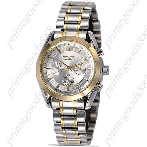 Silver Stainless Steel Auto Automatic Mechanical Date Week Men&#039;s Wristwatch Gold