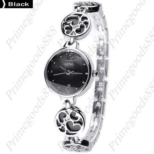 Hearts Silver Alloy Bracelet Bangle Lady Ladies Quartz Wristwatch Women&#039;s Black