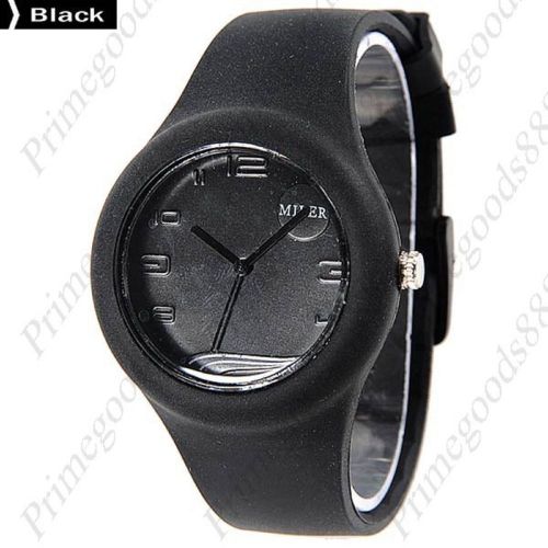 Jelly Style Quartz Analog Rubber Strap Unisex Free Shipping Wristwatch in Black