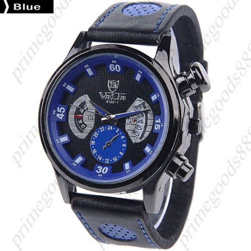 Pu leather round quartz analog date wrist men&#039;s free shipping wristwatch blue for sale
