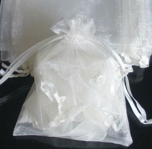 300Pcs Cream Solid Drawstring Organza Flare Wedding Gift Pouch Bag 4.5x3.5&#034; zz50