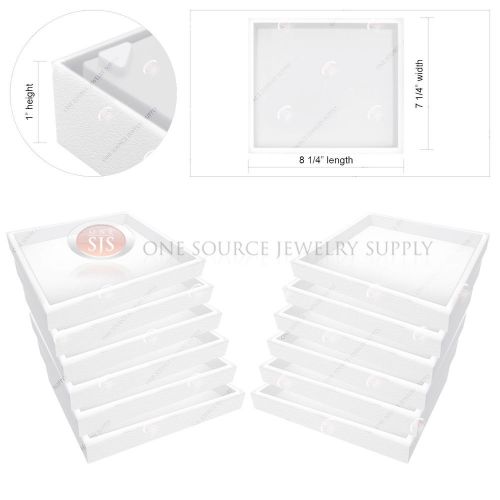 12 piece stackable 1&#034; white plastic jewelry display half-tray storage organizer for sale