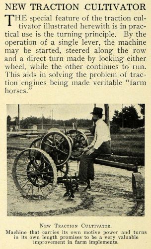 1911 Print Traction Cultivator Farming Agricultural - ORIGINAL HISTORIC TW3