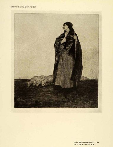 1917 print william lee hankey art shepherdess livestock sheep agricultural xac8 for sale
