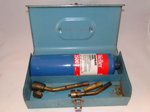 Bernz-o-matic propane bottle box  teal with weller bottle and 2 torch tips for sale