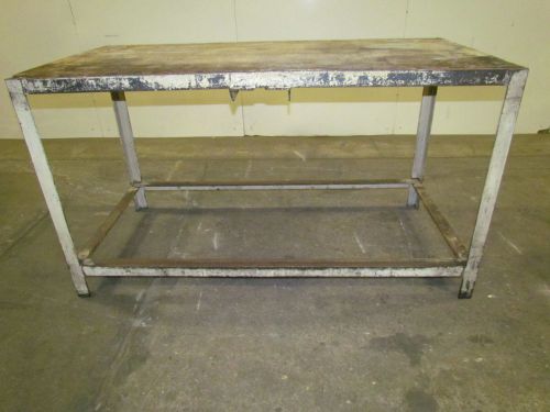 Vintage industrial butcher block workbench table welded steel frame 60x28x35&#034; for sale