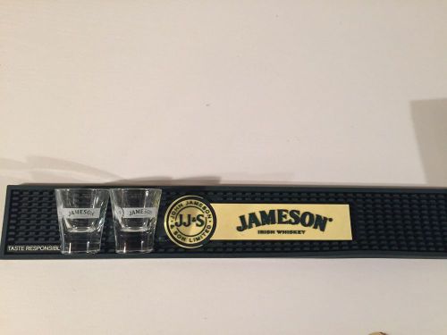 Jameson irish whiskey liquor bar mat rubber drip tray and 2 jameson shot glasses for sale