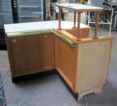 50&#034; Corner Register &#034;Check Out&#034; Table/Counter with Marble Top and Wood Base
