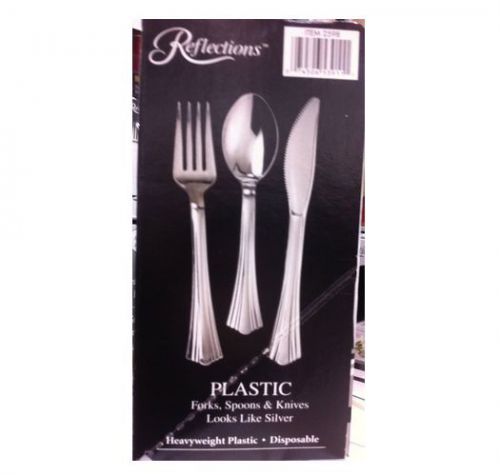 160 pieces reflections heavyweight plastic silverware - forks, spoons, knives for sale