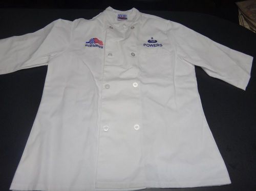 Chef&#039;s jacket, cook coat, with powers  logo, sz large  newchef uniform for sale