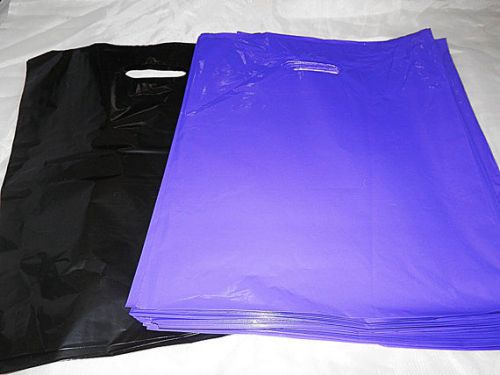 100 12x15 glossy purple and black low-density plastic merchandise bags w\handles for sale