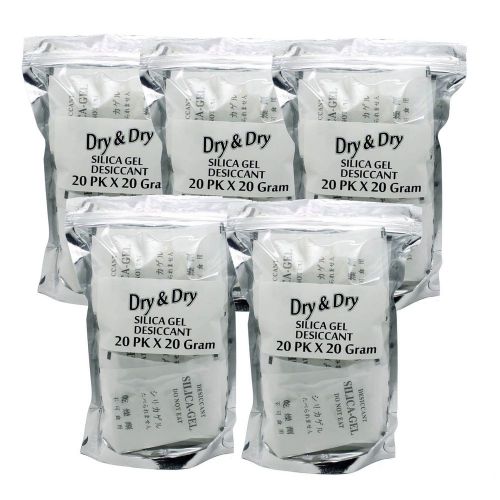 20 gram x 100 pk &#034;dry &amp; dry&#034; silica gel desiccant - reusable dry box for sale