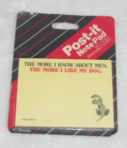 New! htf vintage 3m 1987 funny post-it notes pad &#034;the more i know about men...&#034; for sale