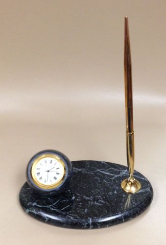 Desk Set With Watch and Ballpoint Pen on Green Marble Pedestal