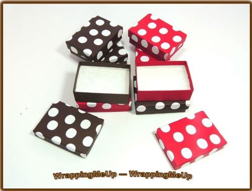 10 -3.25x2.25 Red &amp; Chocolate Polka Dot Cotton Lined Jewelry Presentation Boxes