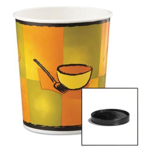 Huhtamaki 71853 soup food containers w/vented lids, streetside pattern, 32 oz, for sale