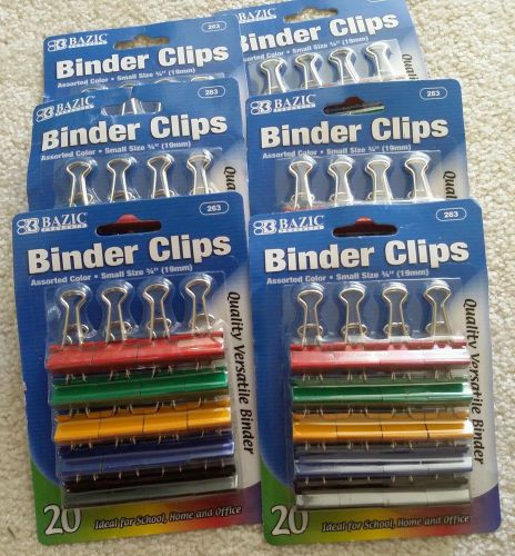 6 packs of multi color binder clips small 20 clips in each pack