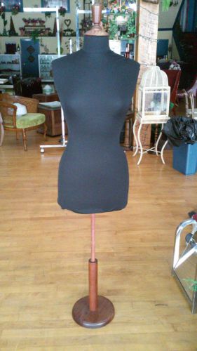Black Clothed Adult Female Mannequin Dress Form Adjustable on a Wooden Stand