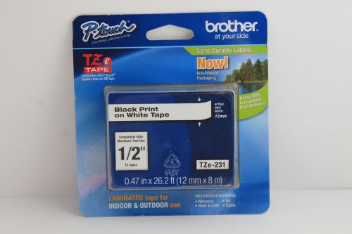 Genuine Brother P-Touch TZe Tape 1/2&#034; Black on White TZe-231 Laminated Tape