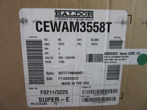Baldor cewam3558t electric motor 2 hp, 1755 rpm, fr 145tc 230/460-3 new!!! for sale