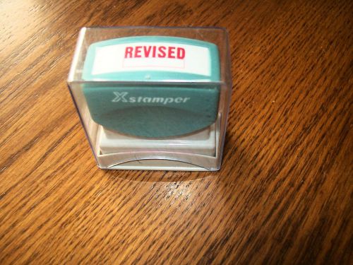 XStamper &#034;REVISED&#034; Refillable Red Ink Self-Inking Stamp with Plastic Container
