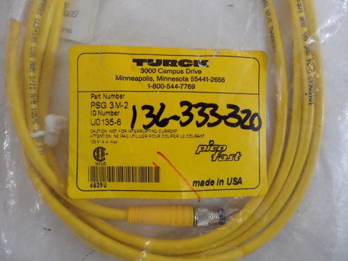 TURCK PSG 3M-2/U0135-6  PSG3M-2 TURCK 3-WIRE PICOFAST MALE CORDSET CABLE