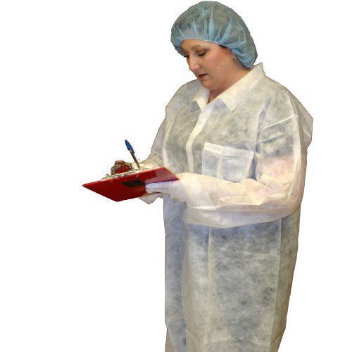 Enviroguard polypropylene economy lab coat  disposable  elastic wrists  white  2 for sale