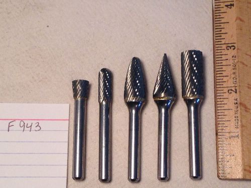5 new 1/4&#034; (.250) shank carbide burrs. double cut. usa made {f943} for sale