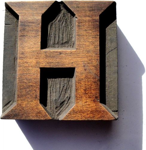 Letterpress wood 2 5/8&#034; letter &#039;h&#039; block **stunning hand carved typeface** for sale