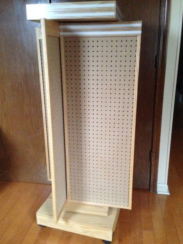 Rotating Mobile Pegboard Floor Display Store With Wheels and Shelf on top