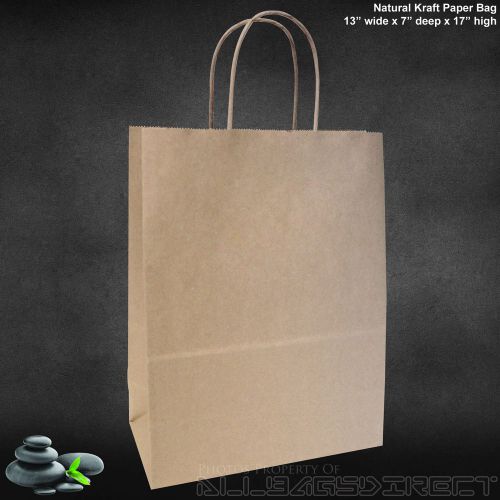 25 pcs brown paper shopping bags with rope style handles 13&#034;x7&#034;x17&#034; for sale