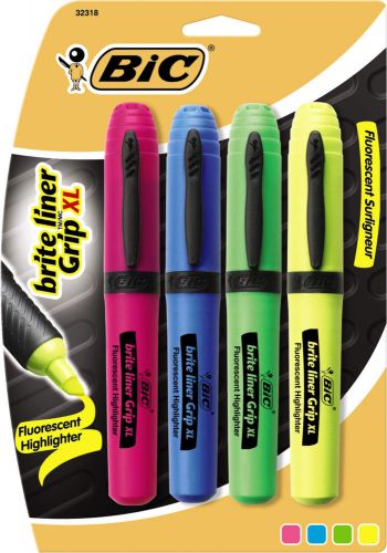 Bic corporation 4 count assorted colors brite liner grip xlarge fluorescent for sale