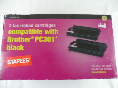 2 Fax Ribbon Cartridges For Brother PC 301 Staples Black NIB Sealed
