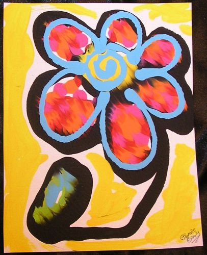 HAPPY Beautiful FLOWER!!  Abstract Signed Original Painting SEE UP CLOSE