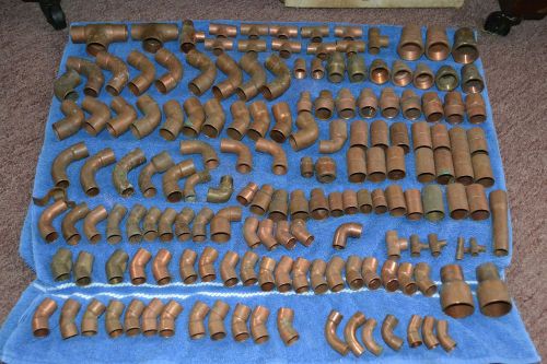 157 pc copper fittings 12 lbs+ tees elbows adapters reducers couplers 1/4&#034; to 1&#034; for sale