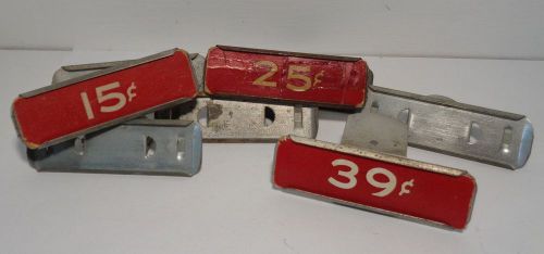 Vintage Metal Grocery Store Market Shelf Signs Price Tags Clips Lot of 8