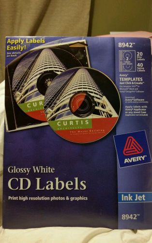 Avery  Inkjet CD/DVD Labels, Glossy White, 20/Pack, PK - AVE8942 Free Shipping
