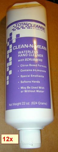 12 clean-n-mean 22 oz  citrus based waterless hand cleaner d-limonene rcs ipc for sale