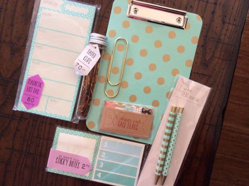Target Dollar Spot Goodies~ Stationary/Planner Set in MINT with GOLD Clip