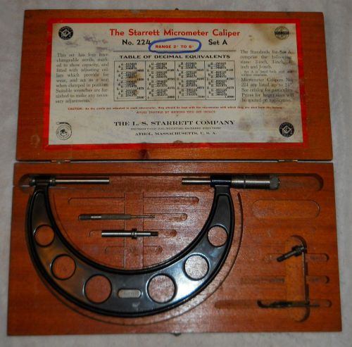 Starrett micrometer caliper no. 224, set a, range 2&#034;-6&#034; partial set in box! for sale