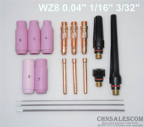 17 pcs tig welding torch kit  wp-17 wp-18 wp-26 wz8 tungsten 0.04&#034; 1/16&#034; 3/32&#034; for sale