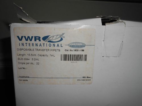New vwr 16001-188 7ml disposable transfer pipets 15.5cm (500/pk) for sale