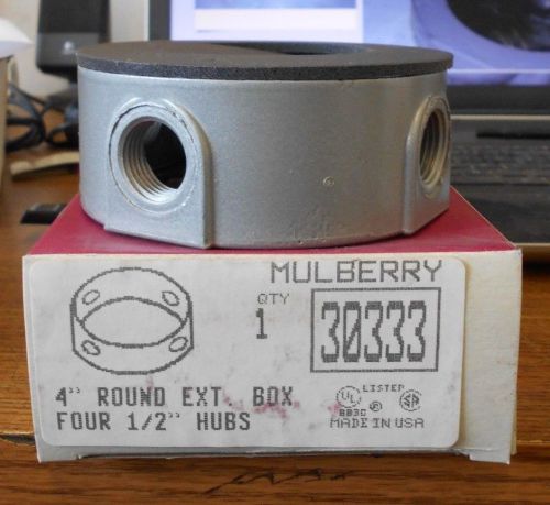 NEW MULBERRY 30333 LOT OF 2 WET LOCATION 4&#034; ROUND EXTENSION BOX FOUR 1/2&#034; HUBS