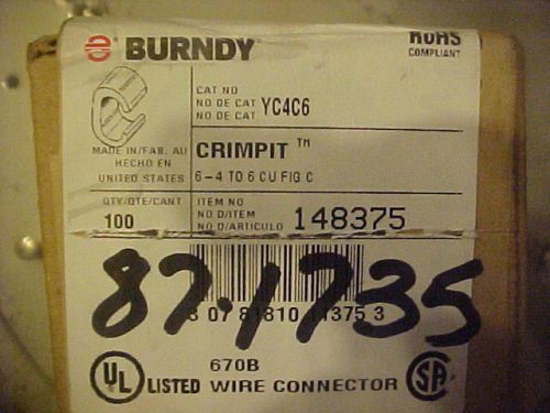 New Sealed Burndy YC4C6 Crimp Box of 100 Free Shipping
